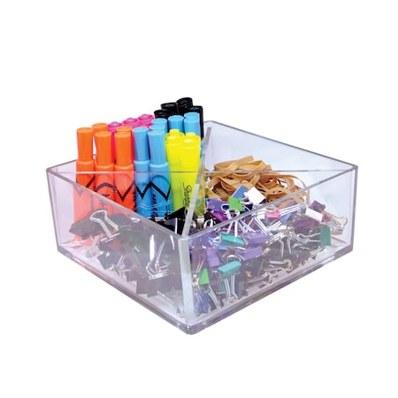 Azar Displays Deluxe Clear Square Bin Four Compartment Revolving Desk Organizer 8'' W x 8'' D x 4'' H 556359-GS-1PK